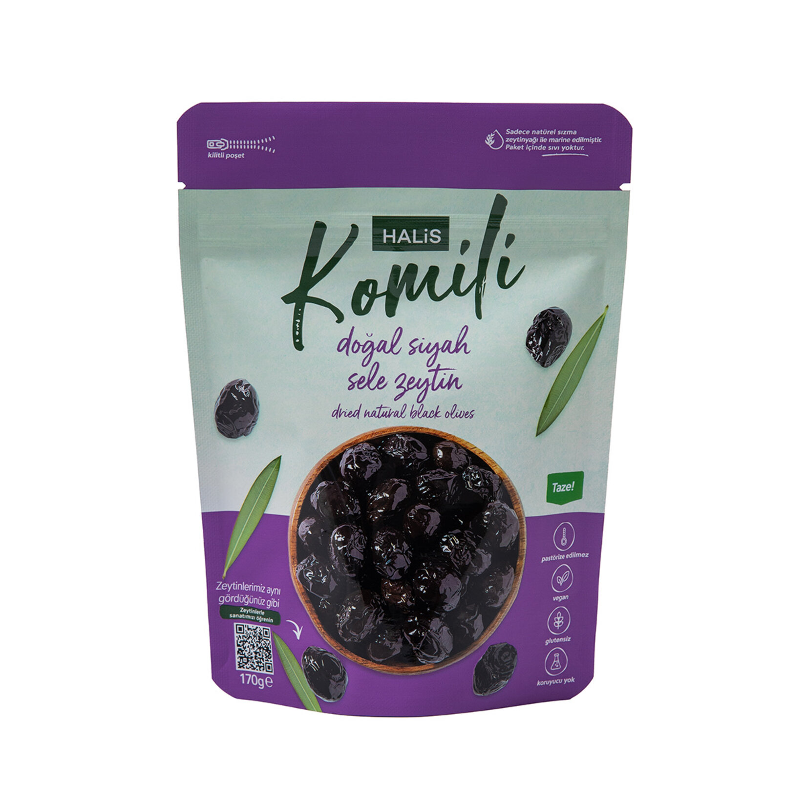 Halis Komili Doğal Siyah Sele Zeytin 351-380 Ad/Kg 170 G