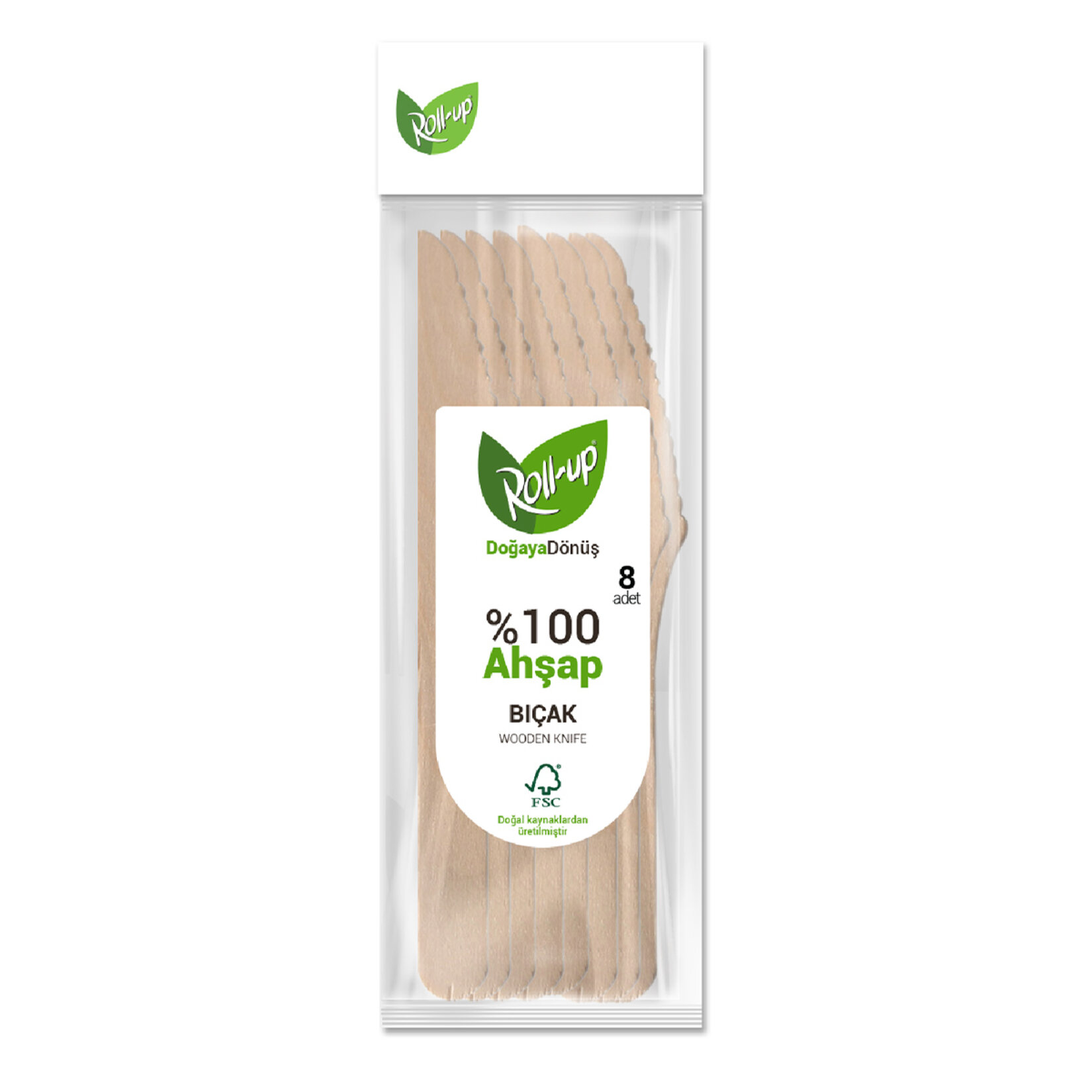 Roll-Up Doğaya Dönüş Ahşap Bıçak 8'li
