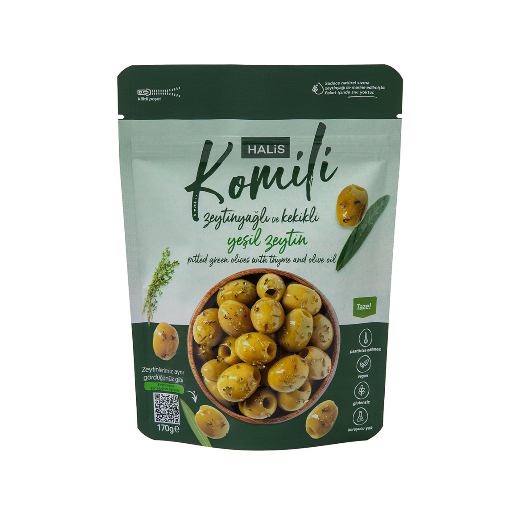 Halis Komili Ç.deksiz Zeytinyağlı Kekikli Yeşil Zeytin 170G