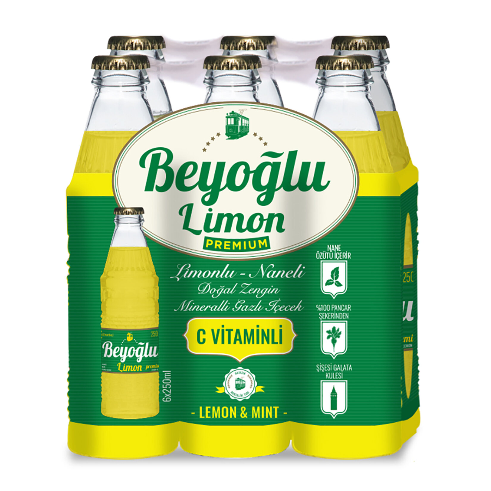 Beyoğlu Limonlu Naneli Doğal Zengin Mineralli Gazlı İçecek 6 x 250 Ml