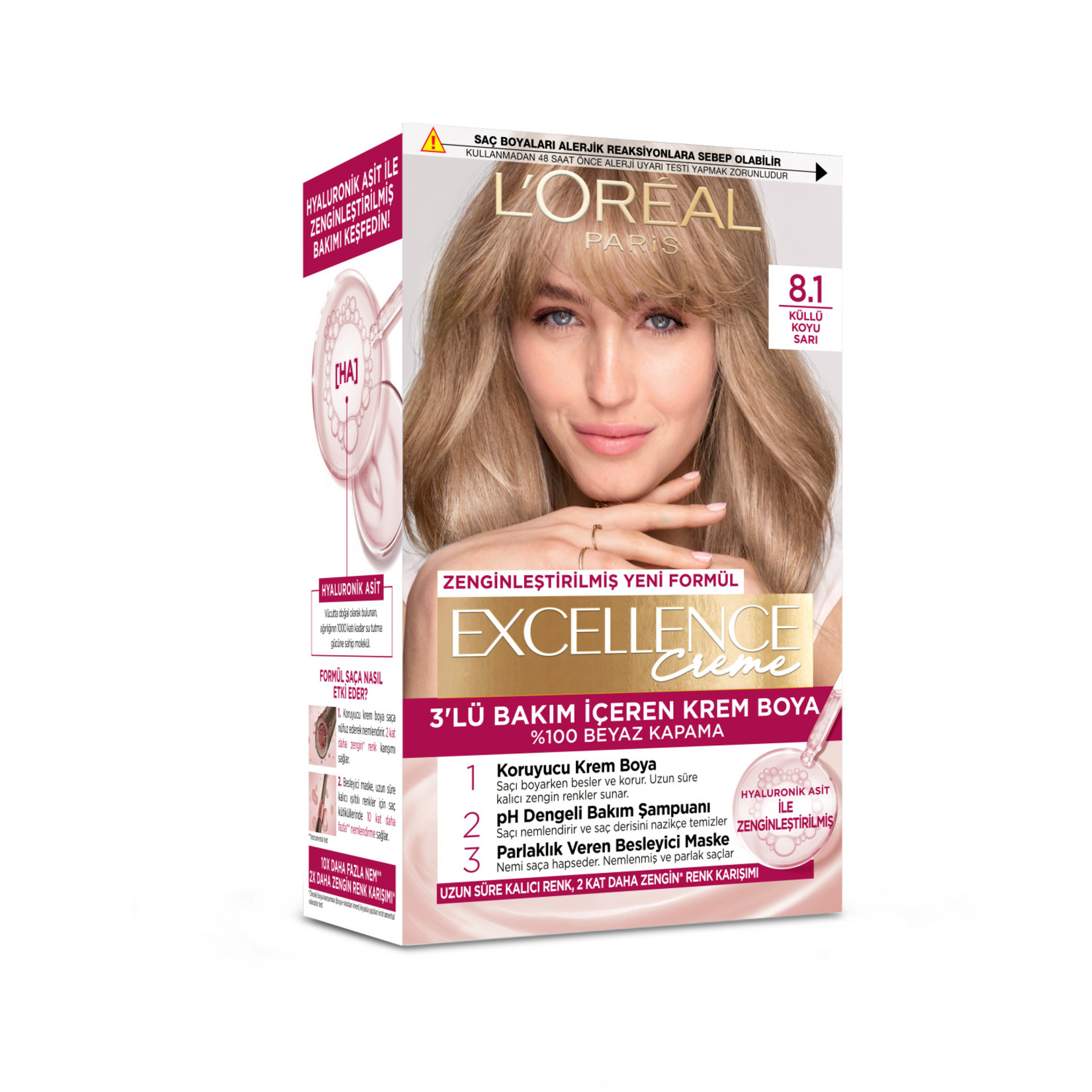 Excellence Creme 8.1 Küllü Koyu Sarı Saç Boyası 192 Ml