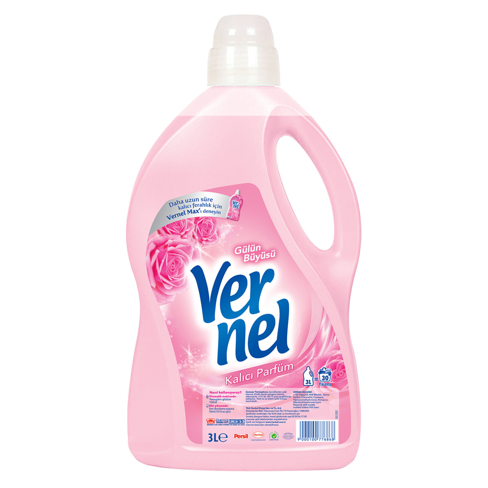 Vernel Çamaşır Yumuşatıcısı 3L (30 Yıkama) Gülün Büyüsü