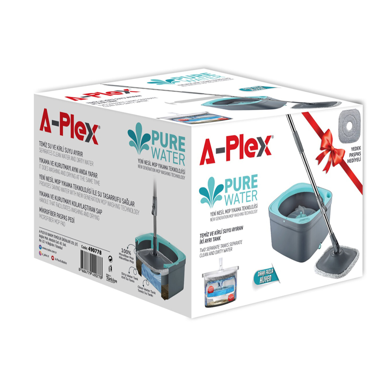 A Plex Pure Water Temizlik Seti Kare Mop + 1 Yedek