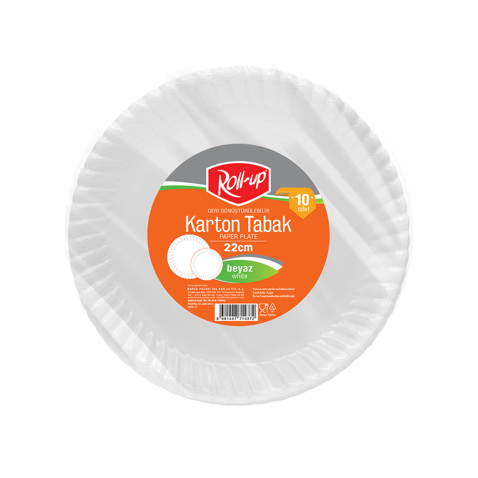 Roll-Up Party Dreams Karton Tabak Beyaz 10'lu 22 Cm