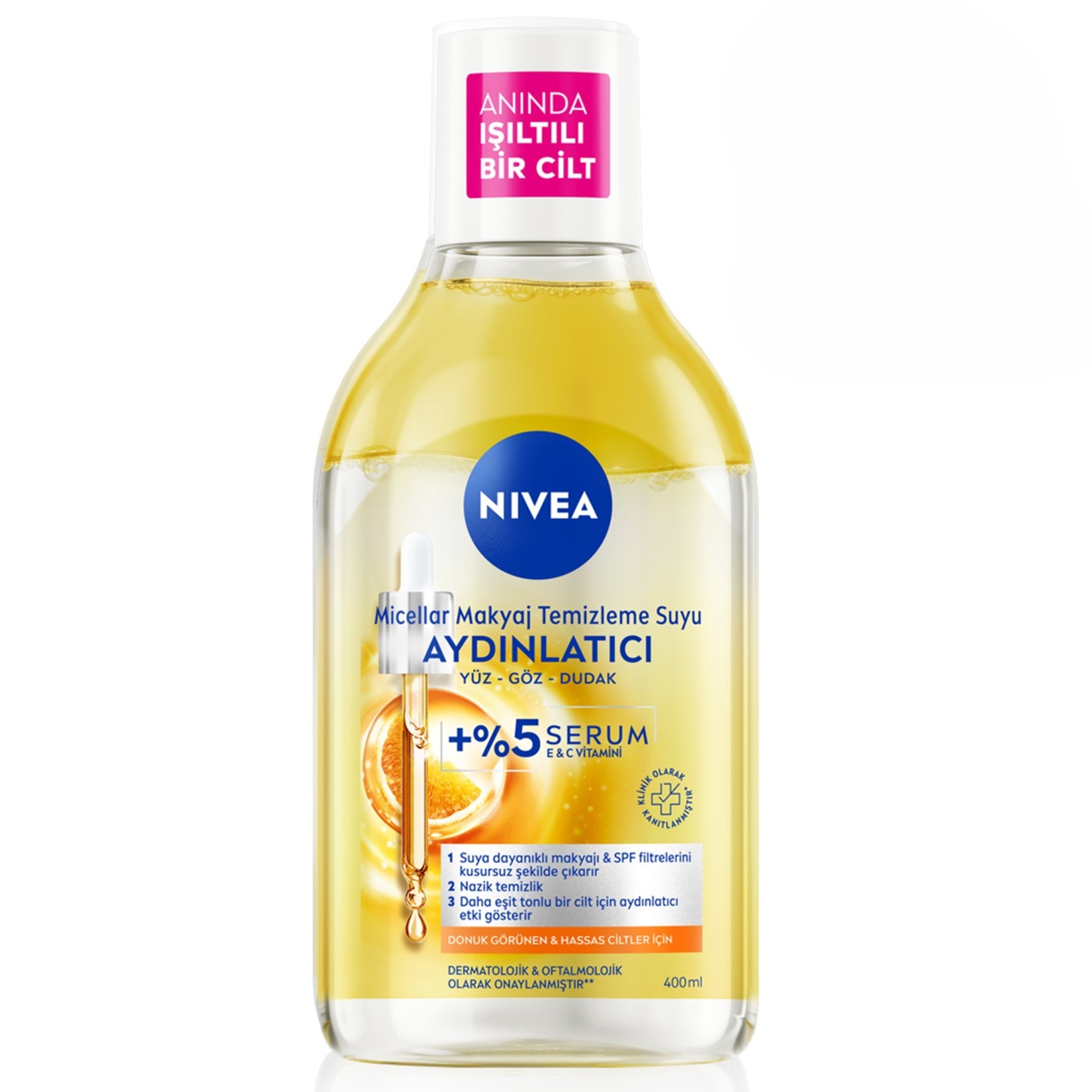NIVEA  Aydınlatıcı Serum İçerikli Micellar Makyaj Temizleme Suyu  C Vitamini 400ml