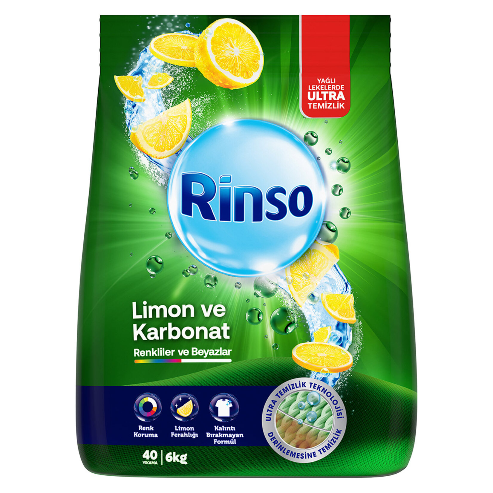 Rinso Toz Çamaşır Deterjanı Limon ve Karbonat Renkliler ve Beyazlar için Derinlemesine Temizlik 6 Kg