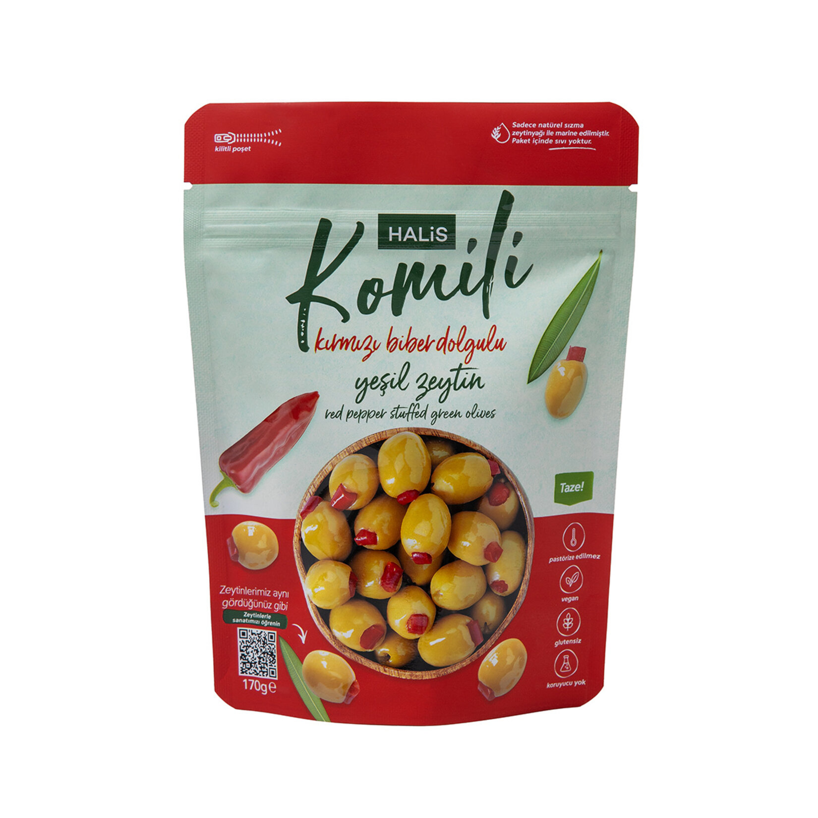 Halis Komili Biber Dolgulu Yeşil Zeytin 170G 261-290 Ad/kg