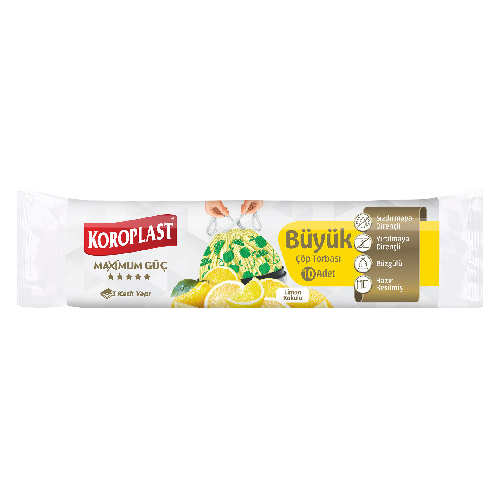 Koroplast Güçlü Büzgülü Çöp Torbası Limon Kokulu Büyük 10'Lu