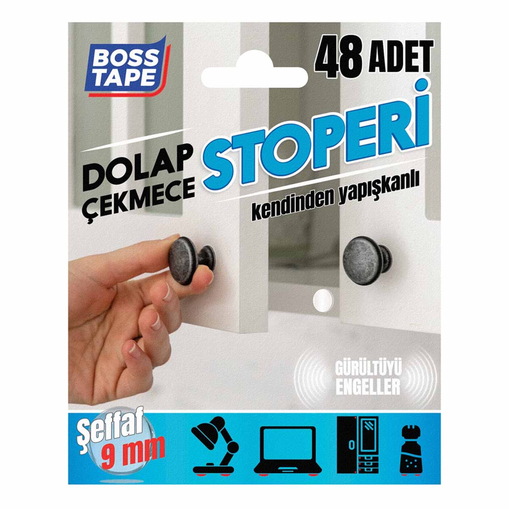 Boss Tape Yapışkanlı Dolap Çekmece Stoperi 48 Adet