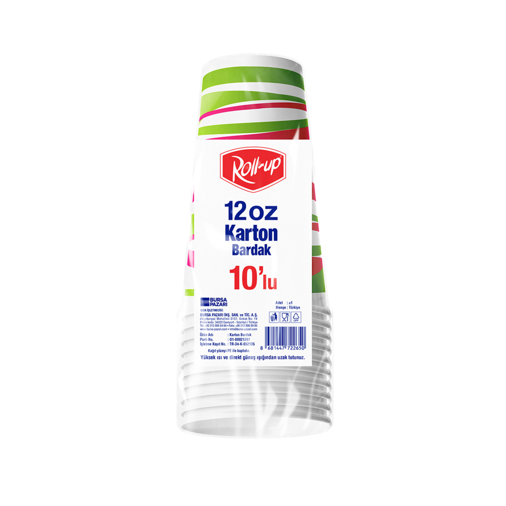 Roll-Up Karton Bardak 12 Oz 10'lu