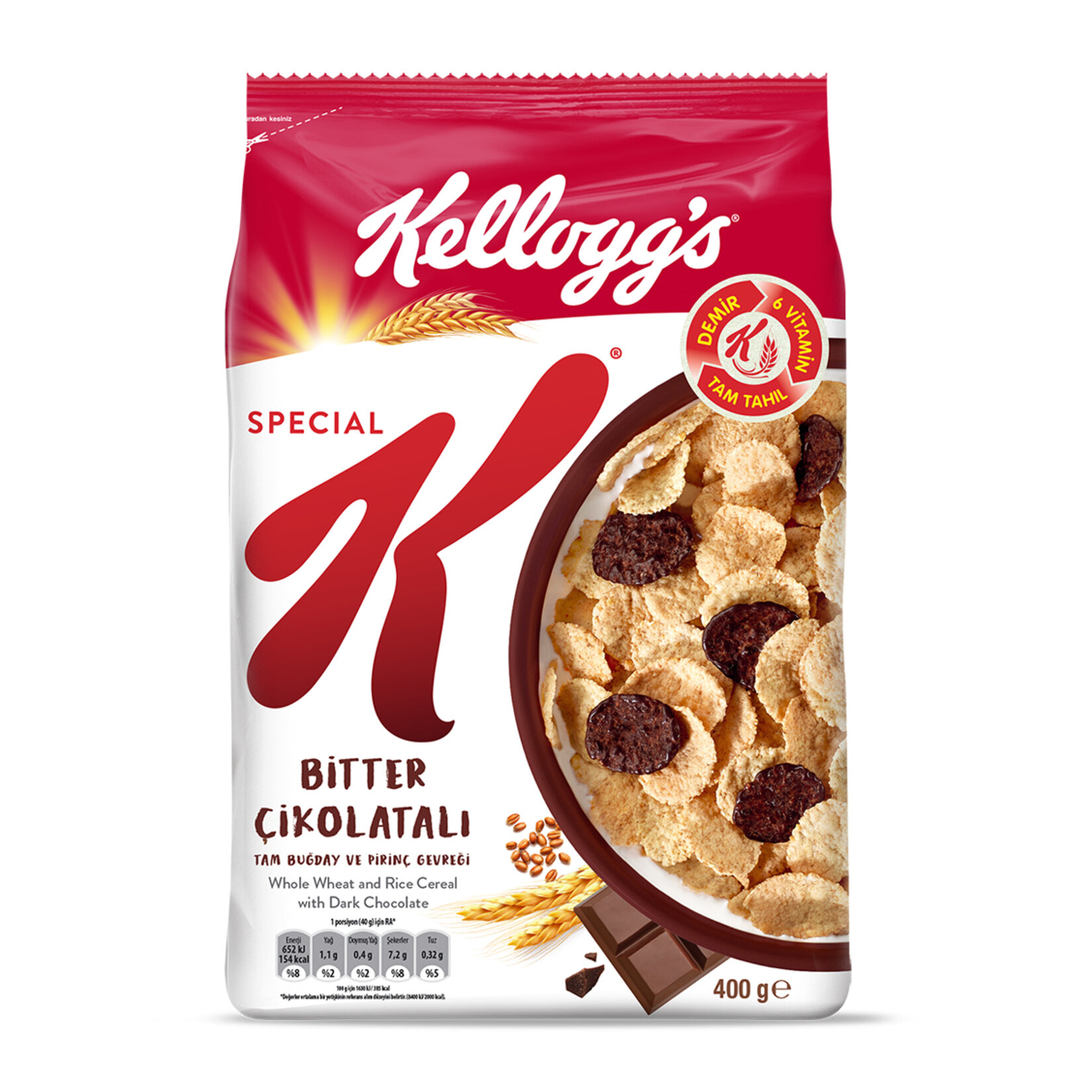 Kellogg's Special K Bitter Çikolatalı Tam Buğday ve Pirinç Gevreği 400 G